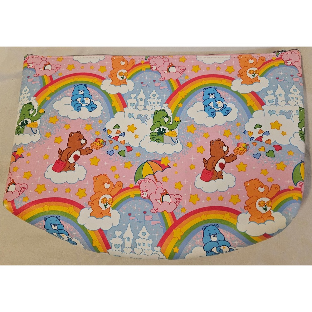 New Care Bears Rainbow Castle Zippered Cosmetic Travel Pouch Bag Pink Playful - Picture 2 of 7